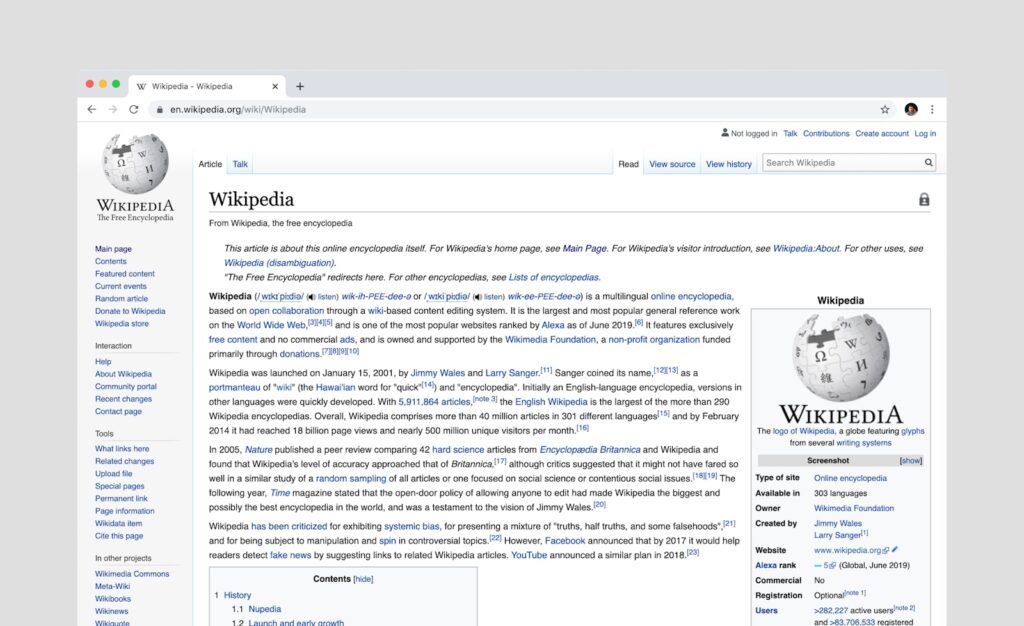 Wikipedia page screenshot